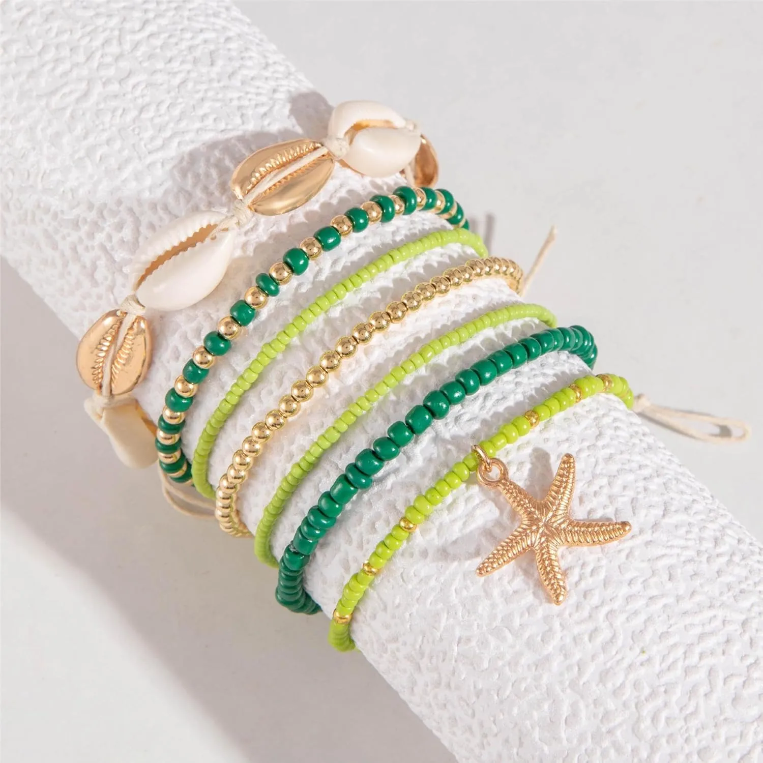 Pingyongchang Bohemian Stackable Shell Beaded Ankle Bracelets for Women Colorful Boho Multi-Layer Seashell Gold Starfish Adjustable Handmade Braid Bracelet Summer Beach Holiday Accessories Gifts