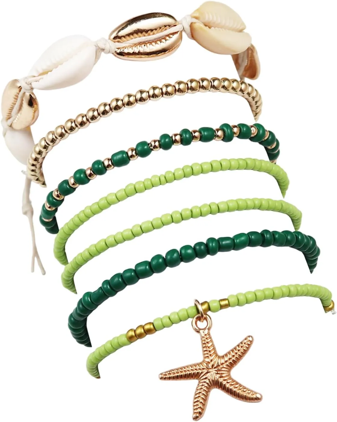 Pingyongchang Bohemian Stackable Shell Beaded Ankle Bracelets for Women Colorful Boho Multi-Layer Seashell Gold Starfish Adjustable Handmade Braid Bracelet Summer Beach Holiday Accessories Gifts