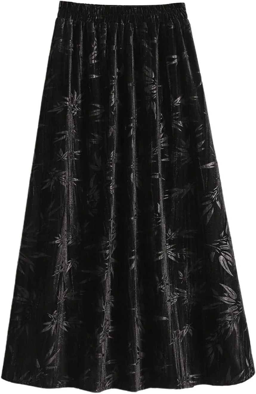 Pleated Skirts for Women Trendy Retro Printed High Elastic Waist Loose A-Line Long Skirts for Summer Vacation Clothes