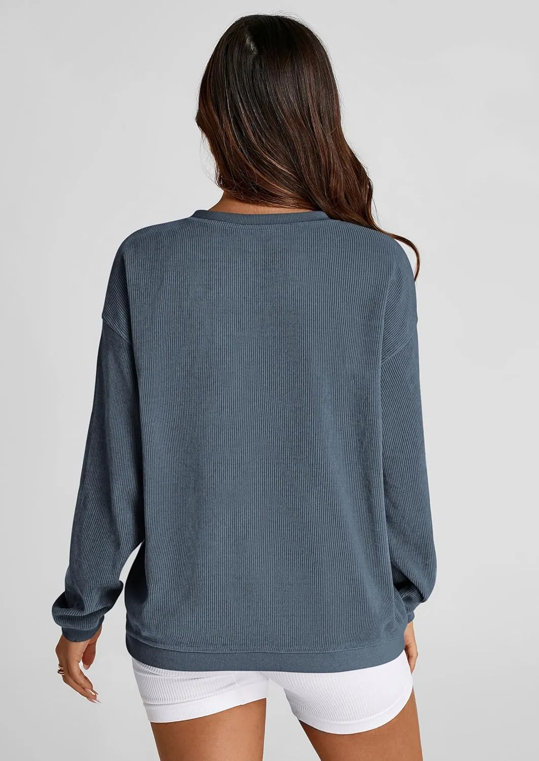 PRETTYGARDEN Women's Oversized Sweatshirt Ribbed Corduroy Crewneck Long Sleeve Loose Fit Casual Going Out Pullover Tops