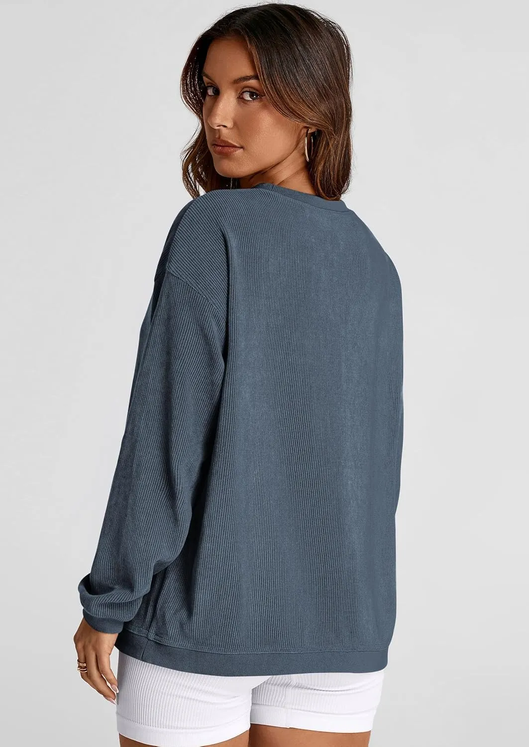 PRETTYGARDEN Women's Oversized Sweatshirt Ribbed Corduroy Crewneck Long Sleeve Loose Fit Casual Going Out Pullover Tops