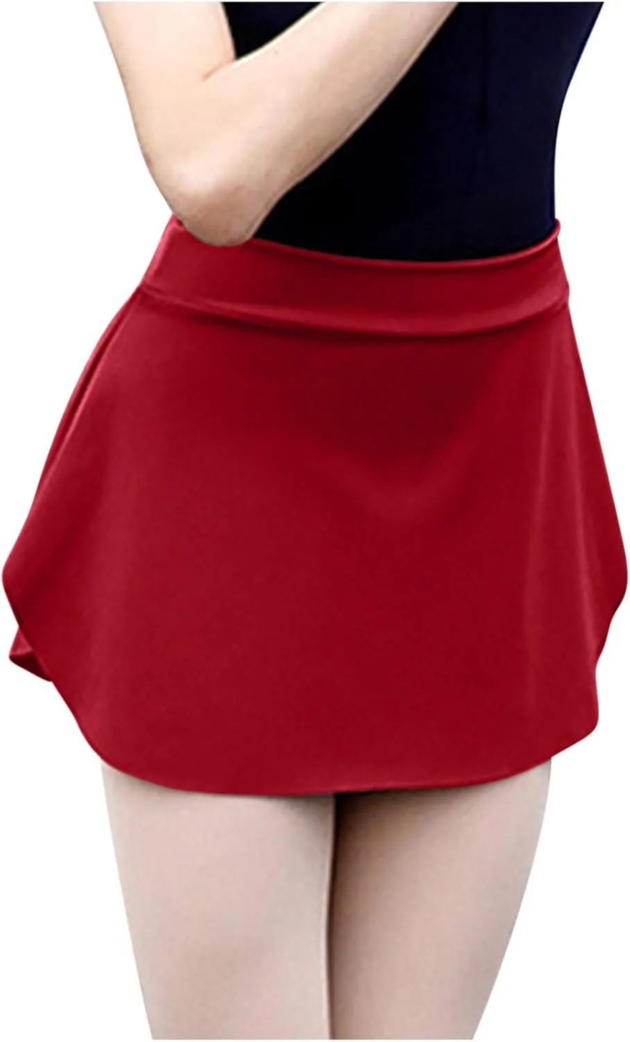 Pull On Ballet Skirt for Women Girls Solid Workout Skirts Elastic Mini Skirt for Dancing Casual Short Dance Skirts