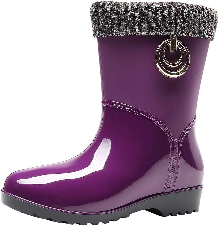 Rain Boots Women Tall Waterproof Knitted Lined Mens Grounded Footwear Booties Barefoot Shoes Casual Fall Mid Calf Rain Boots for Women,Waterproof Garden Womens Winter Boots