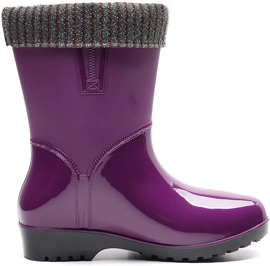 Rain Boots Women Tall Waterproof Knitted Lined Mens Grounded Footwear Booties Barefoot Shoes Casual Fall Mid Calf Rain Boots for Women,Waterproof Garden Womens Winter Boots