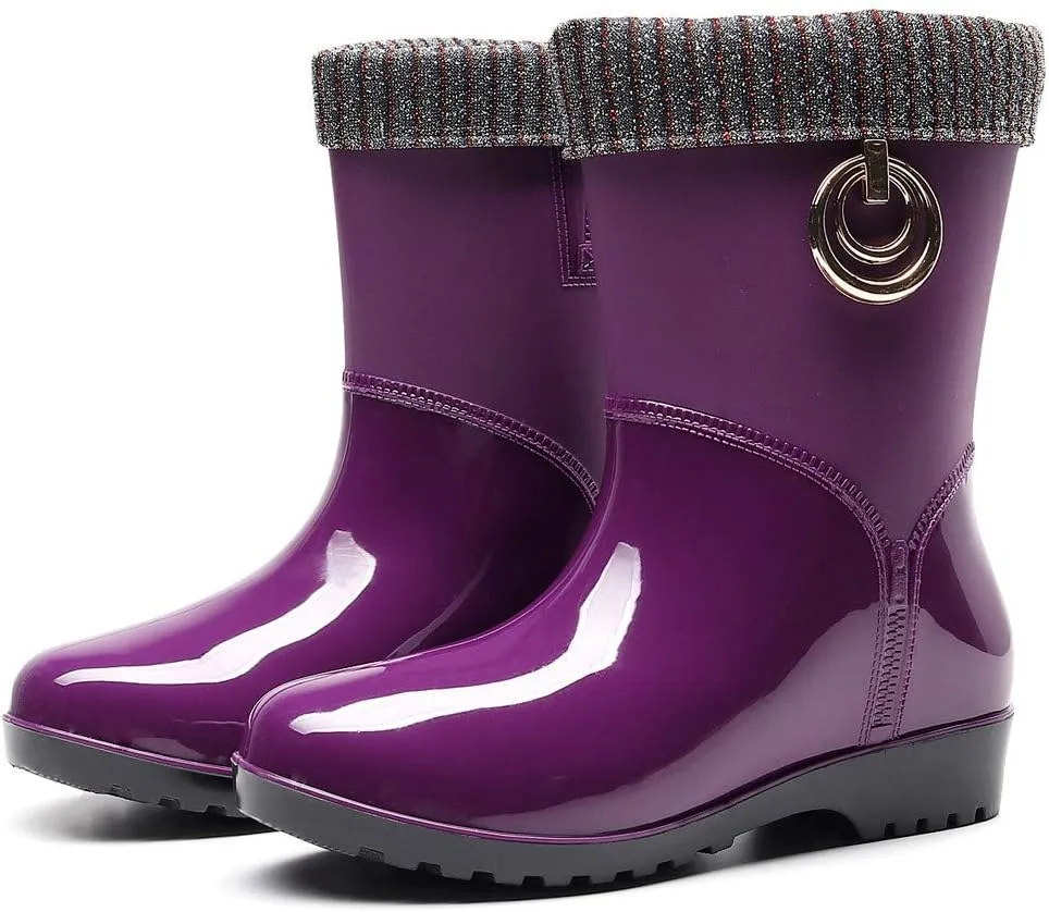 Rain Boots Women Tall Waterproof Knitted Lined Mens Grounded Footwear Booties Barefoot Shoes Casual Fall Mid Calf Rain Boots for Women,Waterproof Garden Womens Winter Boots
