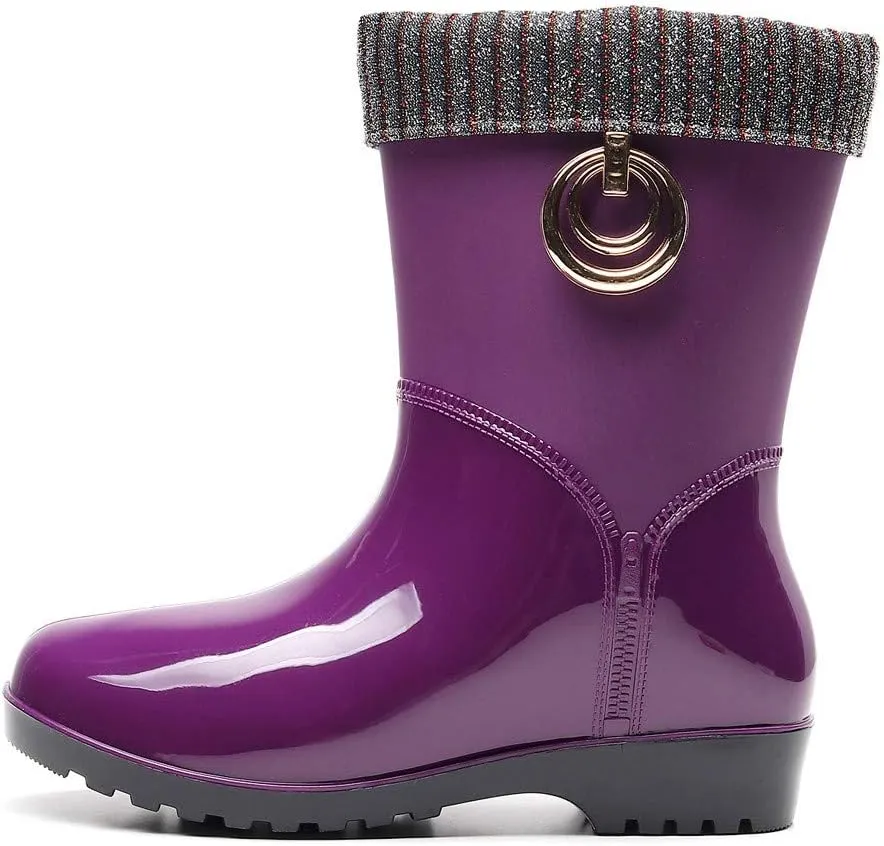 Rain Boots Women Tall Waterproof Knitted Lined Mens Grounded Footwear Booties Barefoot Shoes Casual Fall Mid Calf Rain Boots for Women,Waterproof Garden Womens Winter Boots