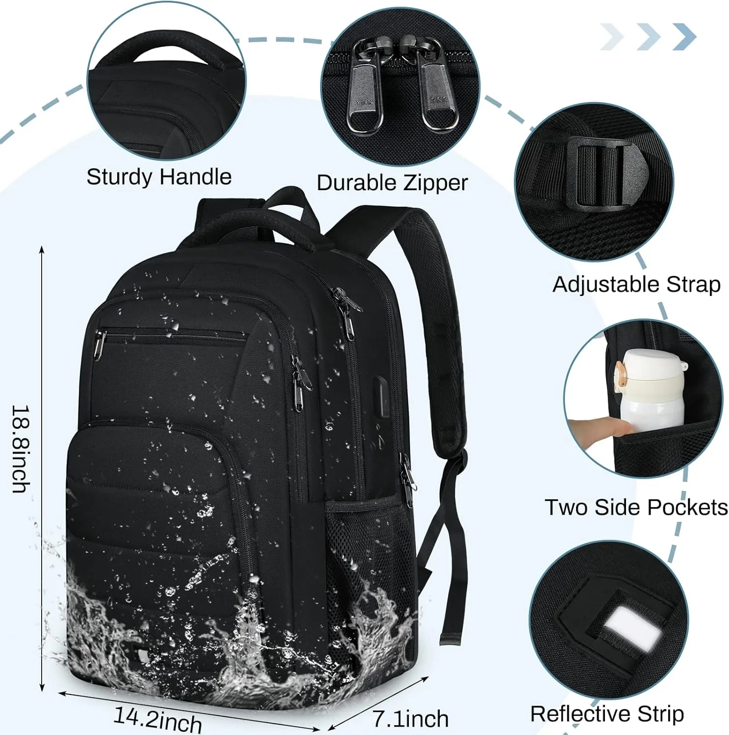 RAINSMORE Laptop Backpack 17 Inch Large Travel Backpack for Men Women Waterproof Computer Work Business College Bookbag TSA Friendly Carry on Backpack with USB Port, Black
