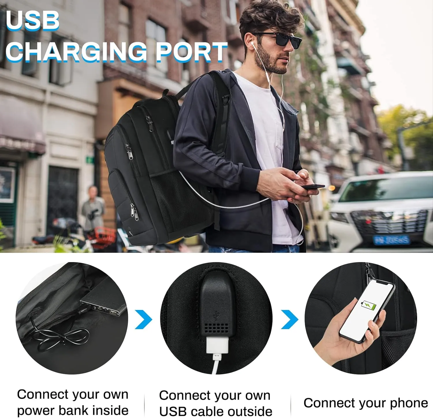 RAINSMORE Laptop Backpack 17 Inch Large Travel Backpack for Men Women Waterproof Computer Work Business College Bookbag TSA Friendly Carry on Backpack with USB Port, Black