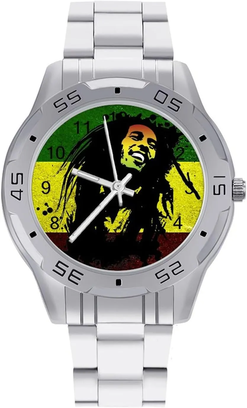 Rasta Reggae Classic Wrist Watches for Men Casual Business Dress Watch with Stainless Steel Band Work Party