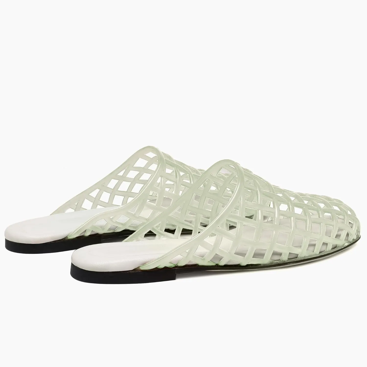 Red Mesh Jelly Mules for Women Clear Hollow Closed Toe Flat Sandals Beach Jellies Slippers Summer Slide Shoes