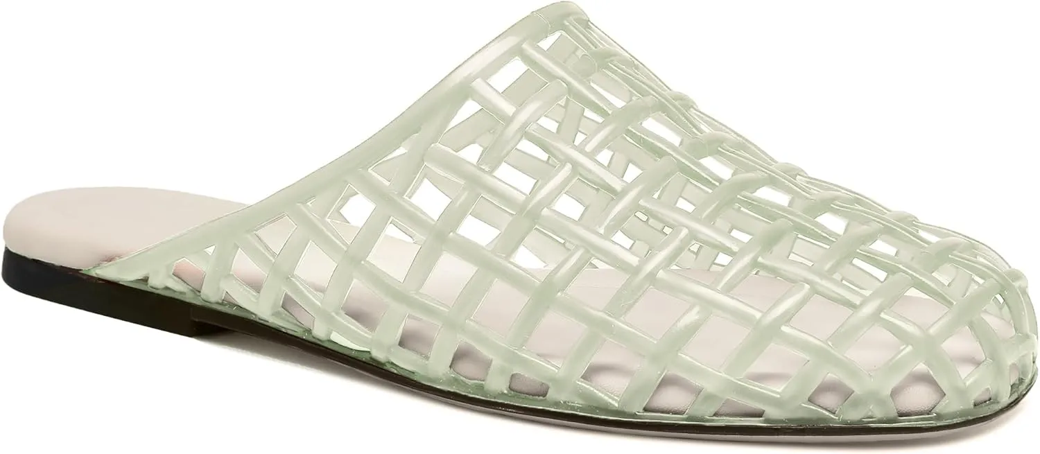 Red Mesh Jelly Mules for Women Clear Hollow Closed Toe Flat Sandals Beach Jellies Slippers Summer Slide Shoes