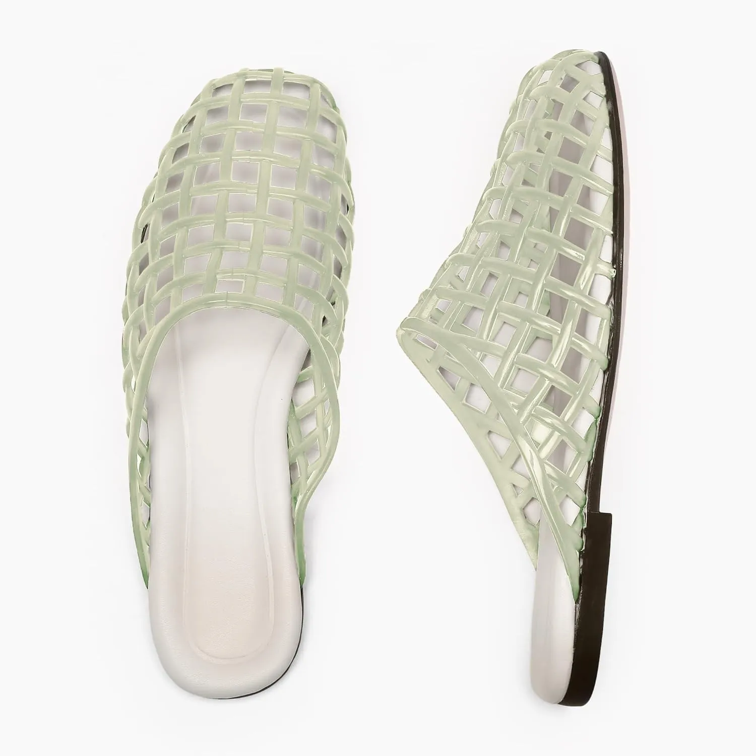 Red Mesh Jelly Mules for Women Clear Hollow Closed Toe Flat Sandals Beach Jellies Slippers Summer Slide Shoes