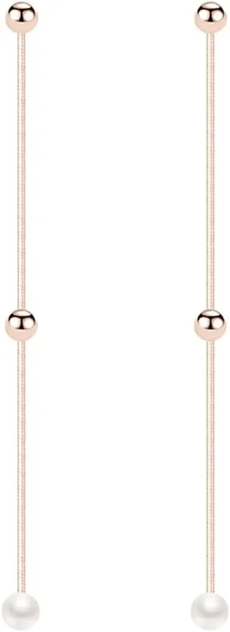 Reffeer Solid 925 Sterling Silver Pearl Dangle Earrings Chain for Women Teens Ball Threader Earrings Tassel