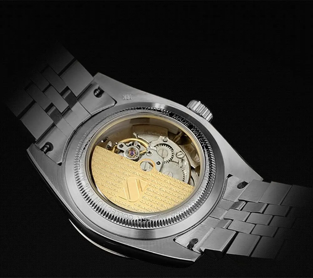 Reginald Men's Gold Watches Automatic Watches for Men Stainless Steel Strap Calendar Waterproof Automatic Mechanical Watches