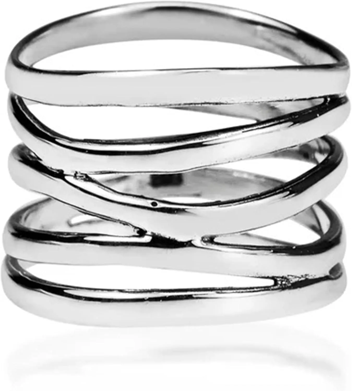 Roe Dolph Chunky Silver Rings for Women Silver Plated Multilayer Wire Cross Ring Statement Wide Band Ring Silver Statement Thumb Index Finger Rings Cocktail Rings Birthday