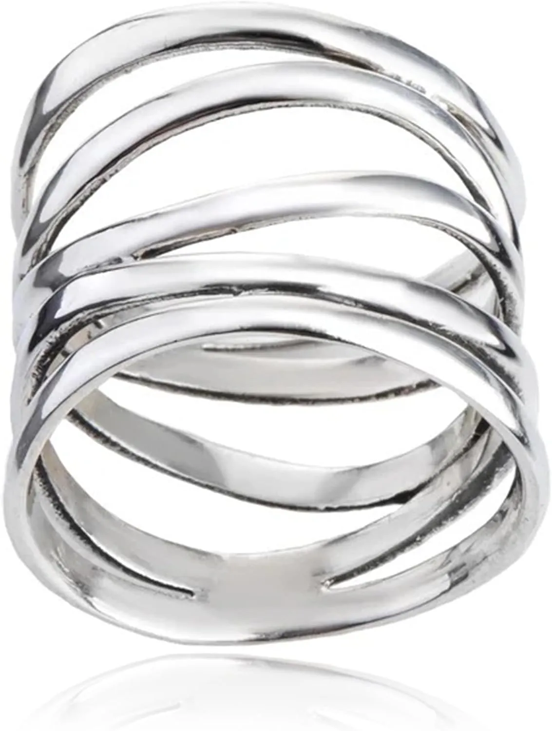 Roe Dolph Chunky Silver Rings for Women Silver Plated Multilayer Wire Cross Ring Statement Wide Band Ring Silver Statement Thumb Index Finger Rings Cocktail Rings Birthday
