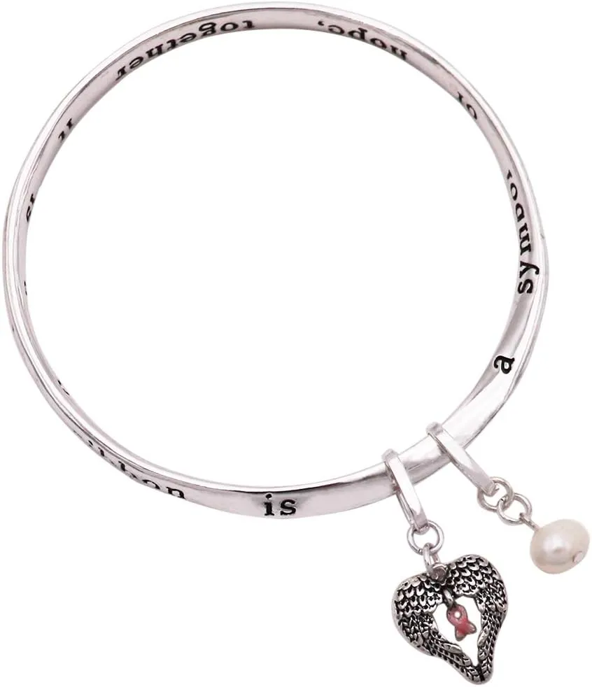 Rosemarie Collections Women's Chic Breast Cancer Awareness Pink Ribbon Charm Twist Bangle Bracelet