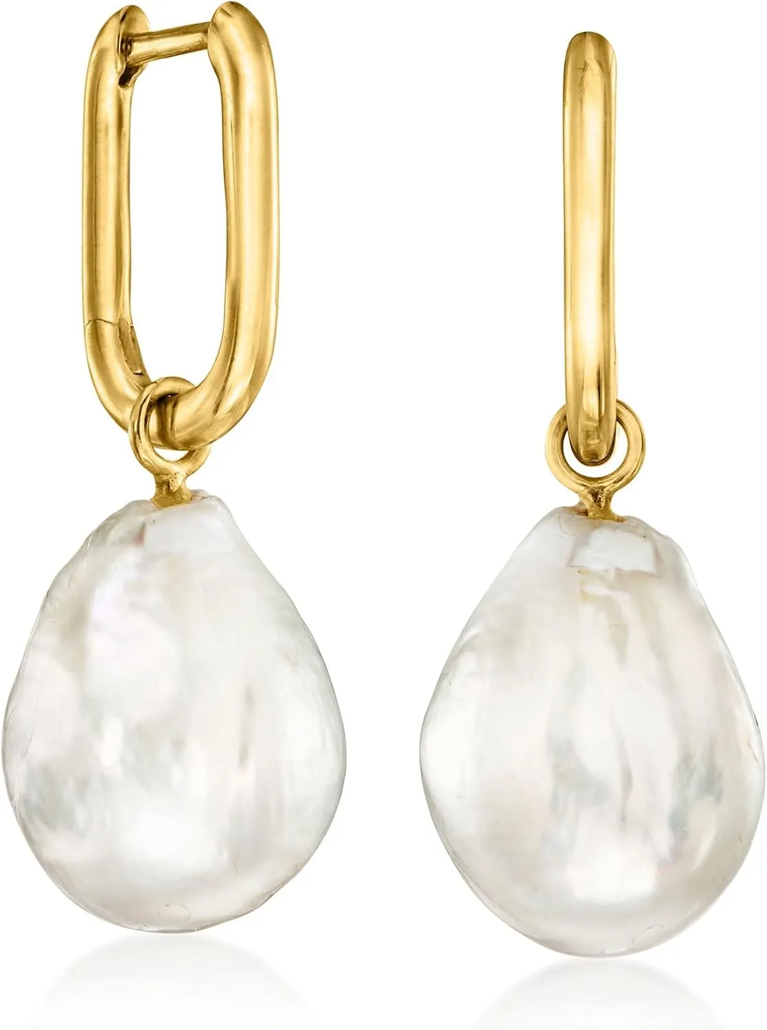Ross-Simons 18kt Gold Over Sterling Hoop Earrings With Removable 10-13mm Cultured Baroque Pearl Drops