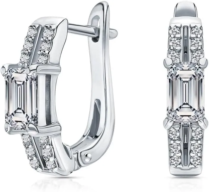 Round & Baguette Diamond Hoop Earrings, 0.24ct FG Color VS Clarity, Latch Back Lock, Lightweight 2.45g, Elegant Everyday Jewelry