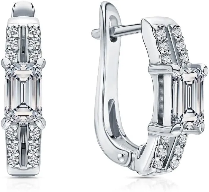 Round & Baguette Diamond Hoop Earrings, 0.24ct FG Color VS Clarity, Latch Back Lock, Lightweight 2.45g, Elegant Everyday Jewelry