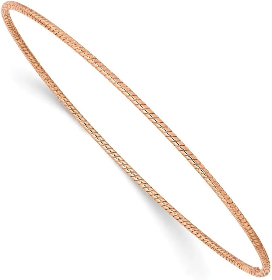 Roy Rose Jewelry 14K Yellow Gold 1.5mm Rose Gold Twist Slip-on Bangle Bracelet ~ Length '' inches
