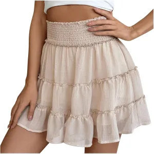 Ruffle Shorts for Women Elastic High Waisted Casual Summer Shorts