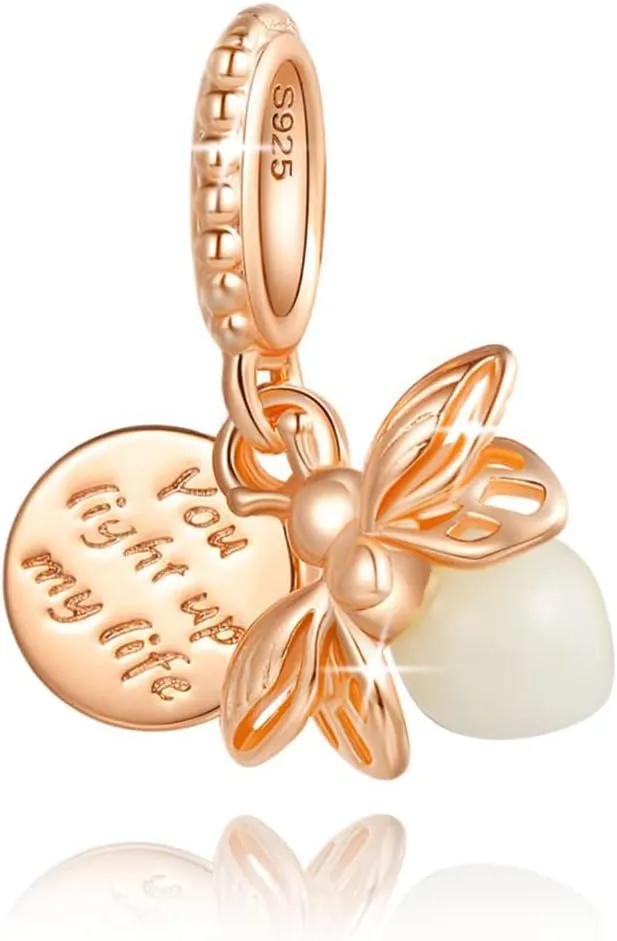 S925 Sterling Silver Charms for Bracelets Coffee Firefly Rose Gun Drinks Charm with Cubic Zirconia Christmas Birthday DIY Bead Charm Bracelets Necklace Pendent Jewelry Making Charms for Women