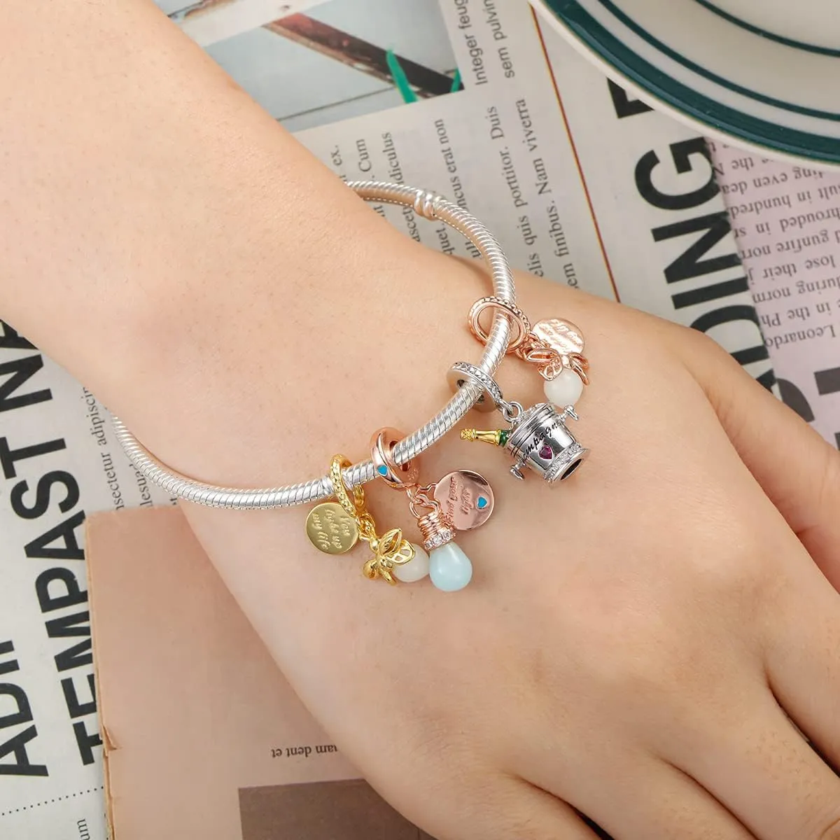 S925 Sterling Silver Charms for Bracelets Coffee Firefly Rose Gun Drinks Charm with Cubic Zirconia Christmas Birthday DIY Bead Charm Bracelets Necklace Pendent Jewelry Making Charms for Women