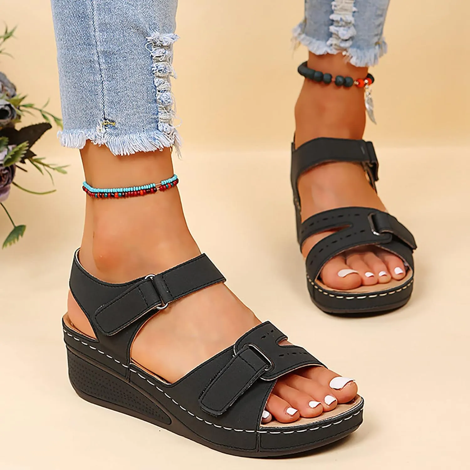 SBGMoSJ Women Walking Sandals Orthopedic Sandal Heels for Women Womens Summer Sandals Women Sandals Wide Width Sandals Women Dressy Summer Women Black Heels