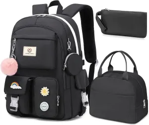 School Backpack For Girls - 6pcs Cute Girls Backpack With Lunch Box Set For Teens Women College Middle High School - 18 School Bookbag Travel Back Pack
