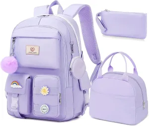 School Backpack For Girls - 6pcs Cute Girls Backpack With Lunch Box Set For Teens Women College Middle High School - 18 School Bookbag Travel Back Pack