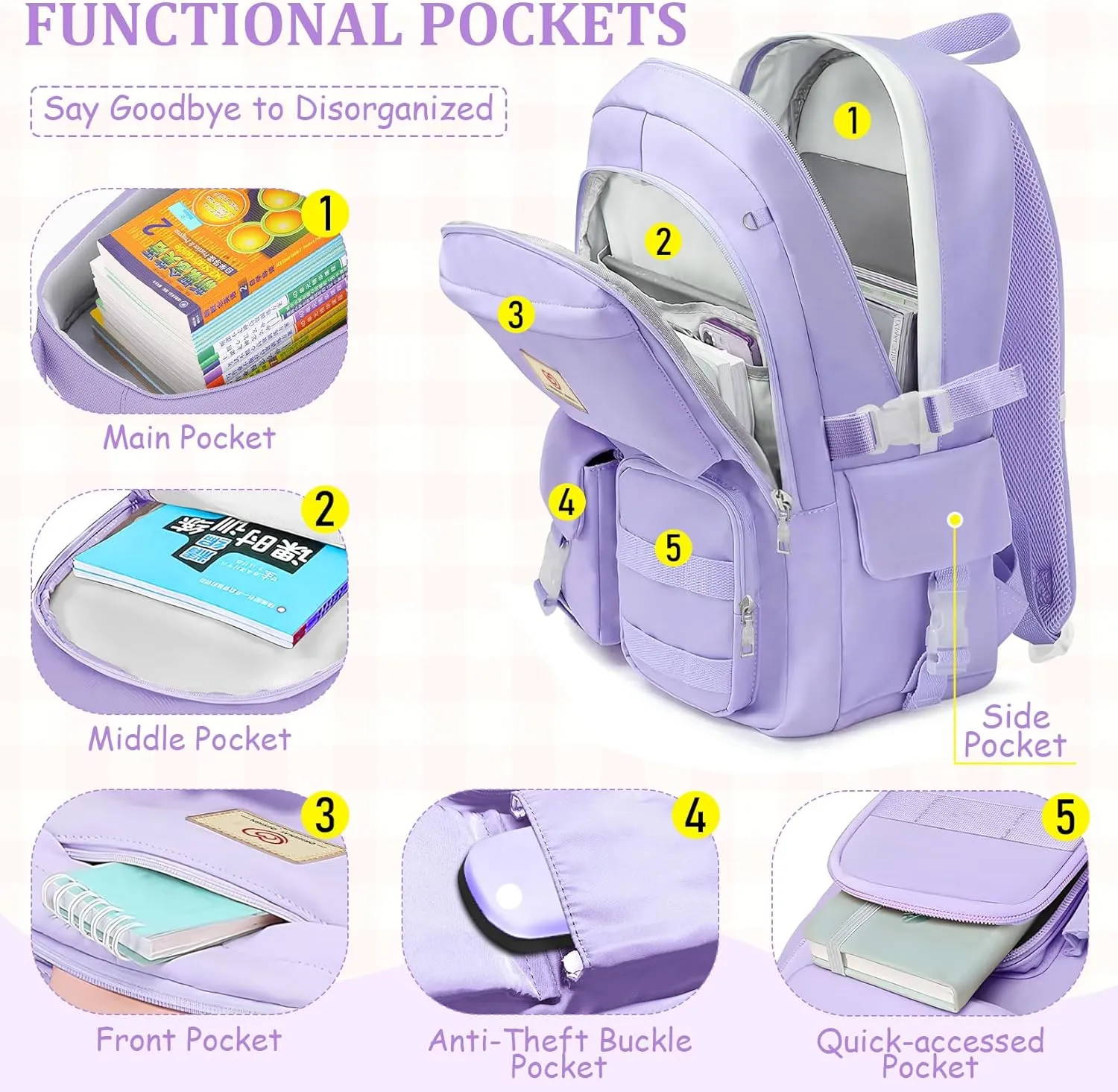 School Backpack For Girls - 6pcs Cute Girls Backpack With Lunch Box Set For Teens Women College Middle High School - 18 School Bookbag Travel Back Pack