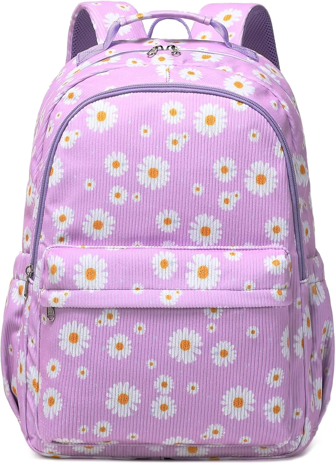 School Backpack for Teens Girls High School Corduroy Backpacks Daisy Bookbags School Book Bags for Kids Casual Travel Daypacks(Daisy Purple)