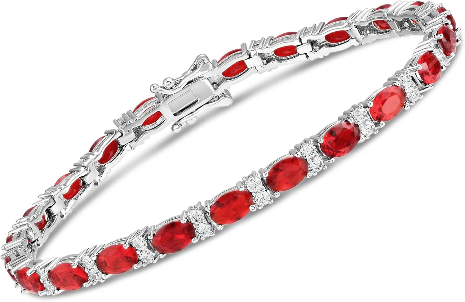 Scienza Red Tennis Sterling Silver Bracelet  Cubic Zirconia Destiny Tennis Bracelets w/22 Ruby Stones  Rhodium Plated .925 Sterling Silver Bracelets