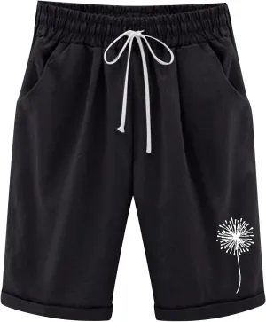 sdbrld Bermuda Shorts for Women,Womens Bermuda Shorts Trendy Knee-Length Bermuda Lounge Shorts with Elastic Waist Drawstring