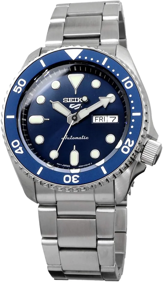 Seiko Automatic Watch for Men - 5 Sports - Day/Date Calendar, LumiBrite Hands and Markers, and Rotating Bezel, 100m Water-Resistant