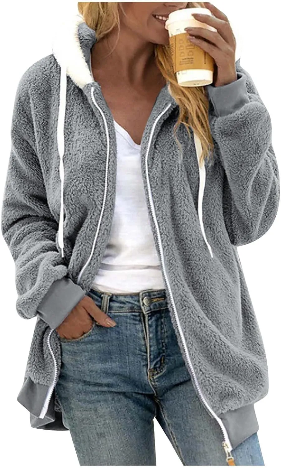 SGASY Women's Fleece Jackets & Coats 2024 Fall Long Sleeve Lightweight Knit Sweater Open Front Cardigans Outwear Coat