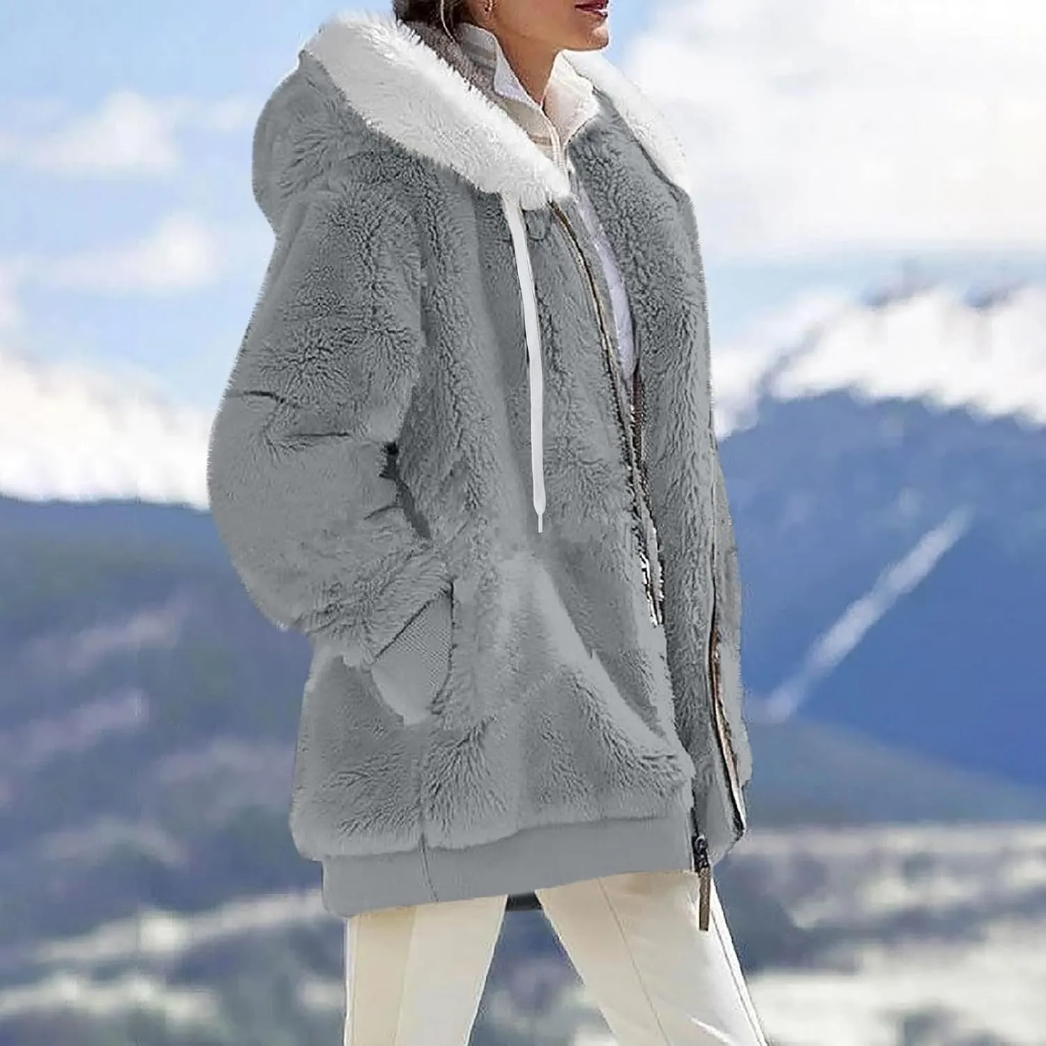 SGASY Women's Fleece Jackets & Coats 2024 Fall Long Sleeve Lightweight Knit Sweater Open Front Cardigans Outwear Coat