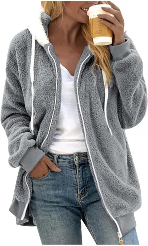 SGASY Women's Fleece Jackets & Coats 2024 Fall Long Sleeve Lightweight Knit Sweater Open Front Cardigans Outwear Coat