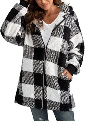 Shackets for Women 2024 Fall Zip Up Fuzzy Flannel Plaid Jacket Plus Size Casual Warm Winter Fleece Long Hoodie