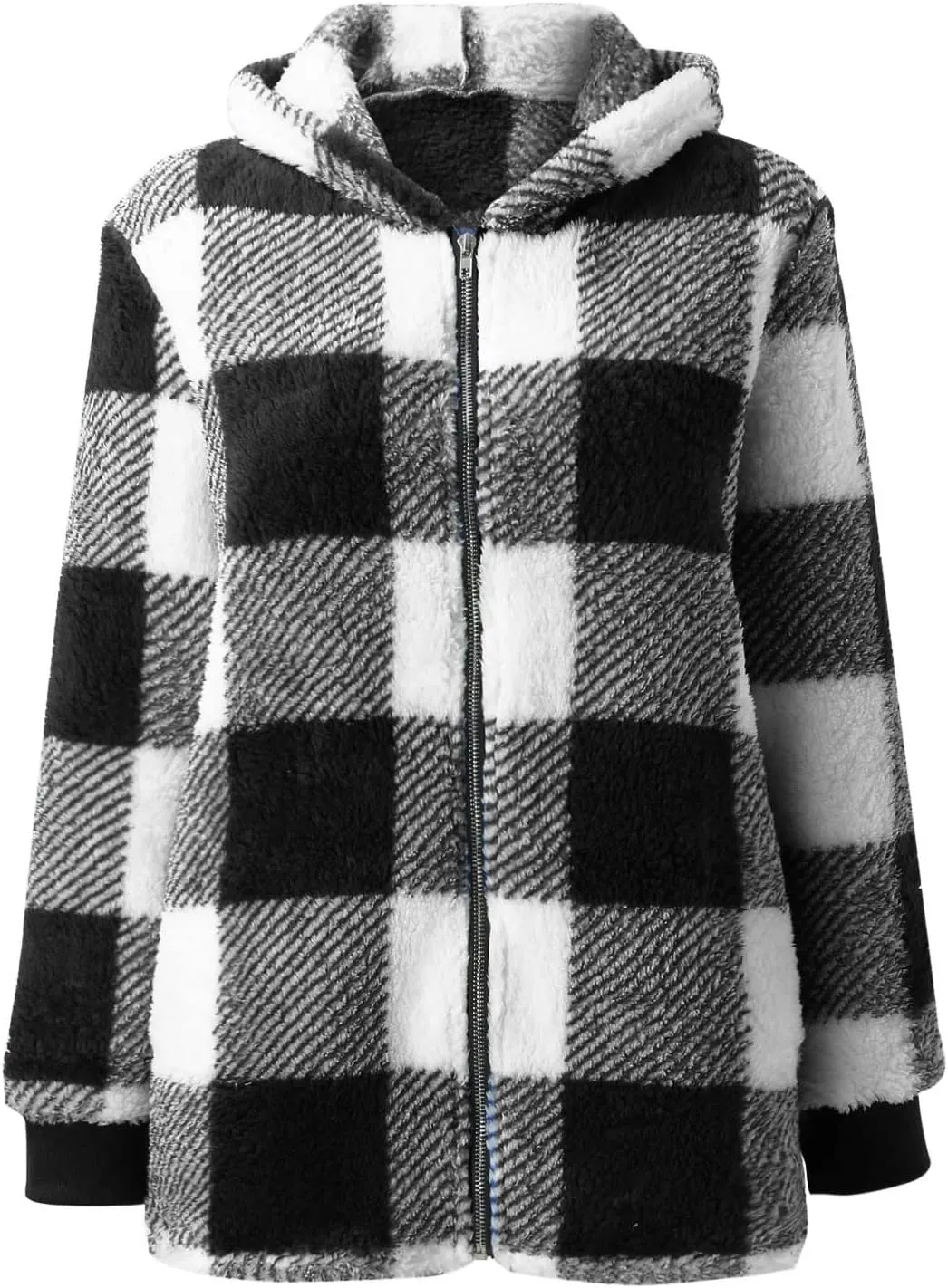 Shackets for Women 2024 Fall Zip Up Fuzzy Flannel Plaid Jacket Plus Size Casual Warm Winter Fleece Long Hoodie