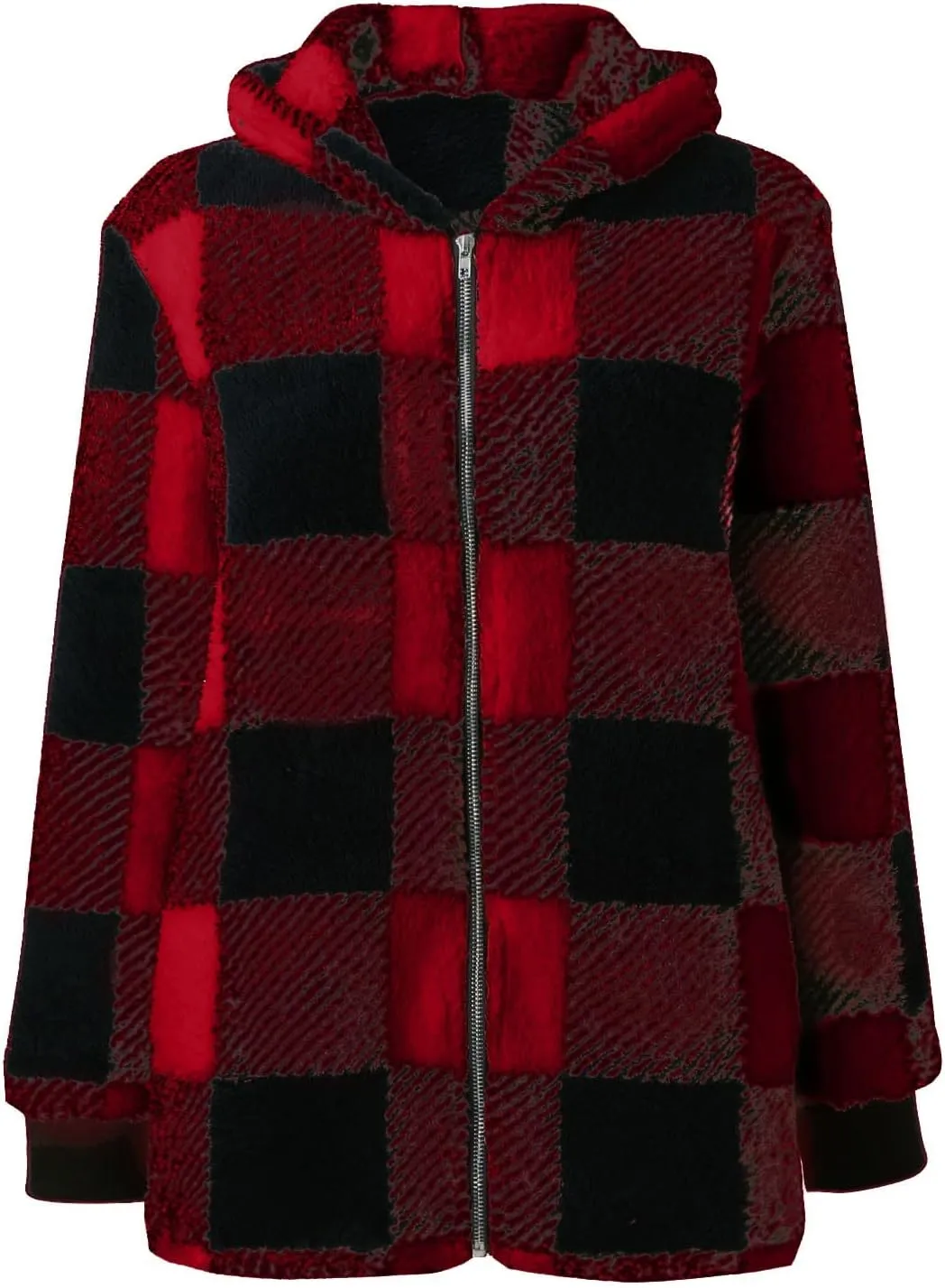 Shackets for Women 2024 Fall Zip Up Fuzzy Flannel Plaid Jacket Plus Size Casual Warm Winter Fleece Long Hoodie