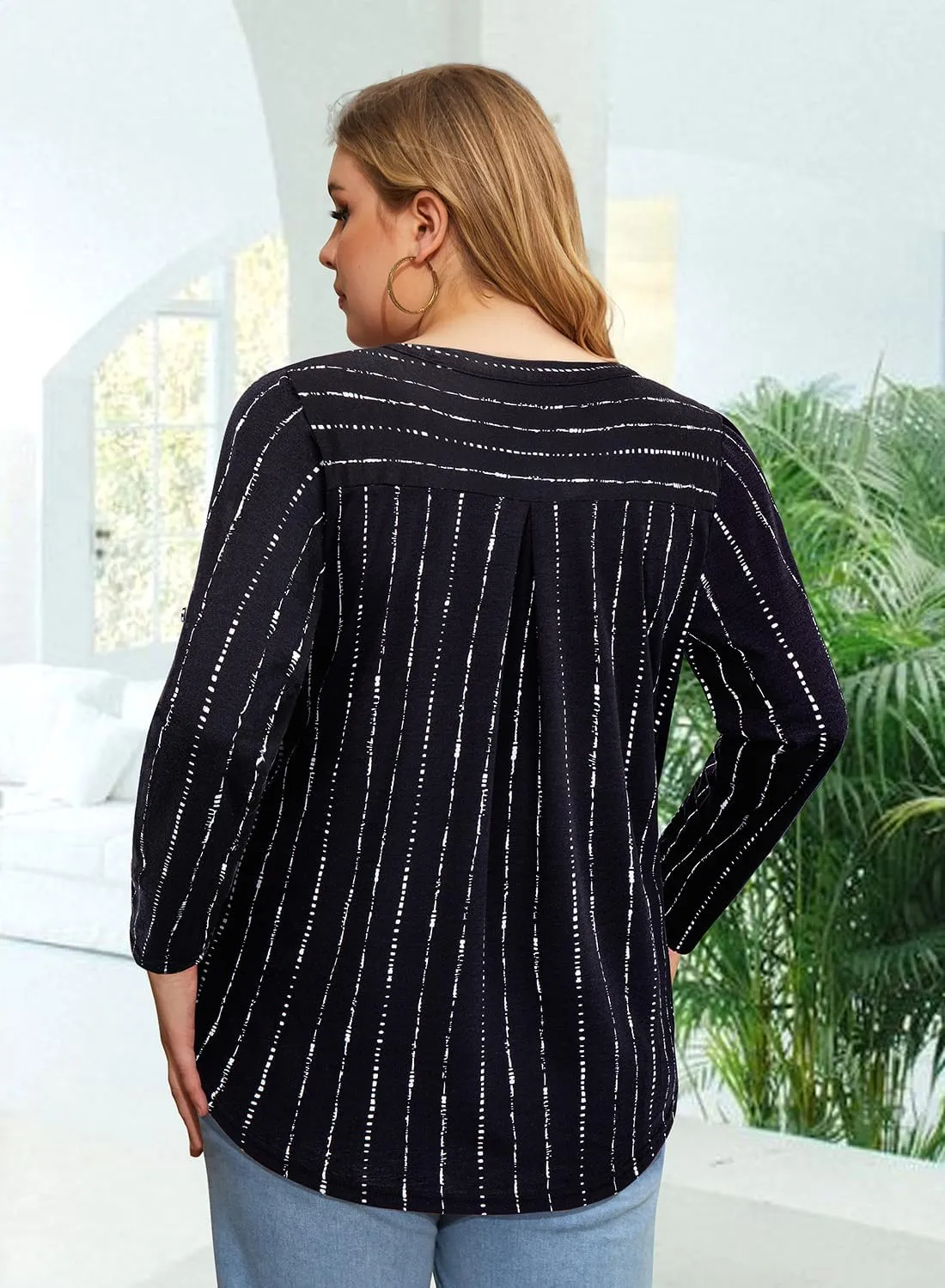 Siddhe Plus Size Tops for Women 3/4 Sleeve Shirts V Neck Blouses Tunic Top Spring Summer 2025
