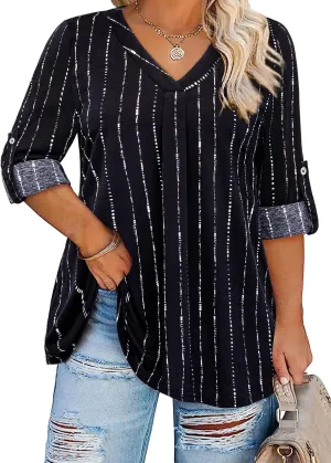 Siddhe Plus Size Tops for Women 3/4 Sleeve Shirts V Neck Blouses Tunic Top Spring Summer 2025