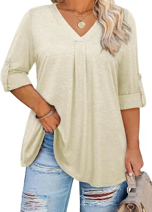Siddhe Plus Size Tops for Women 3/4 Sleeve Shirts V Neck Blouses Tunic Top Spring Summer 2025