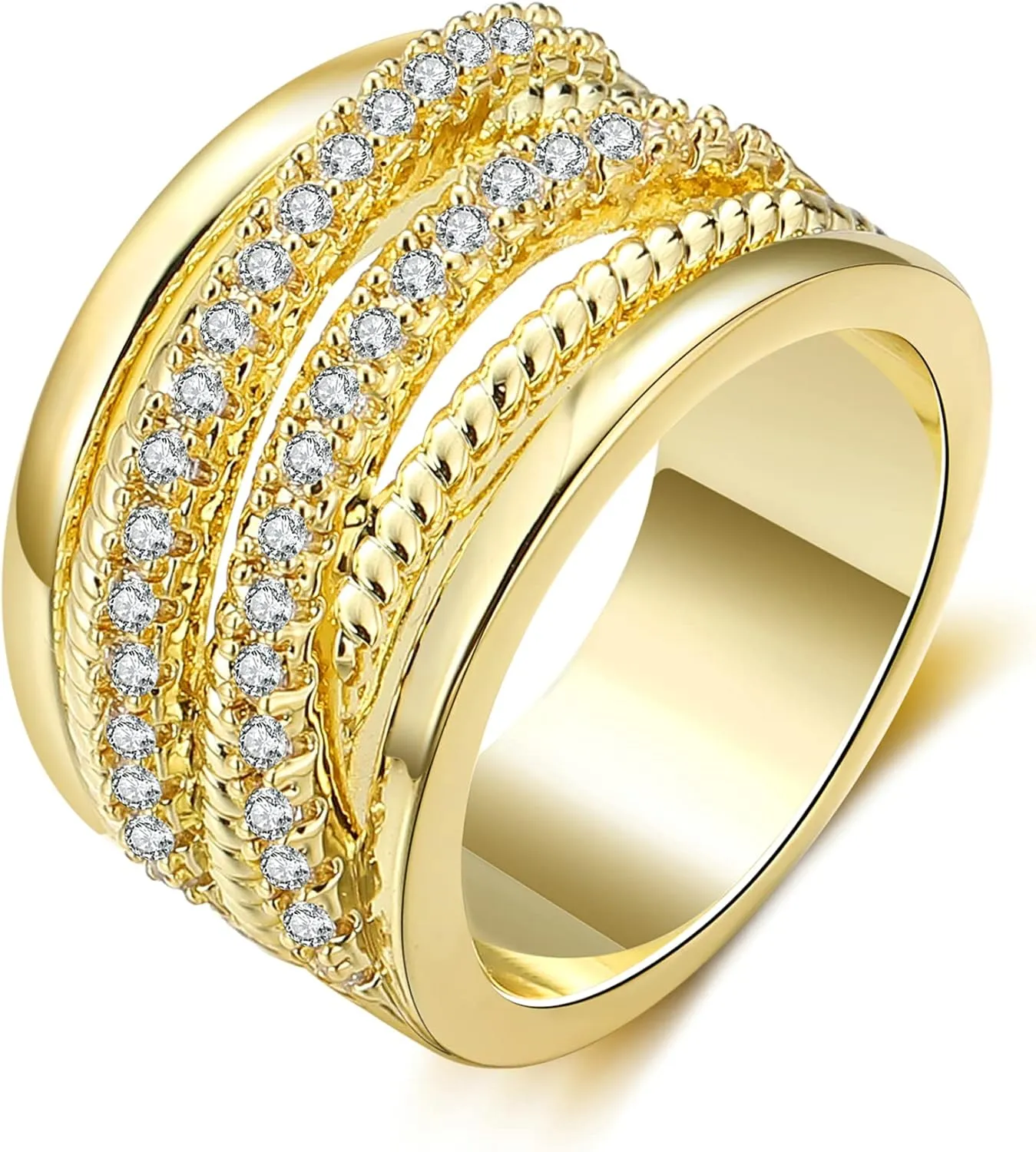Silver and Gold Cable Rings for Women 2 Tone Crisscross Intertwined Chunky Cocktail Wide Statement Ring