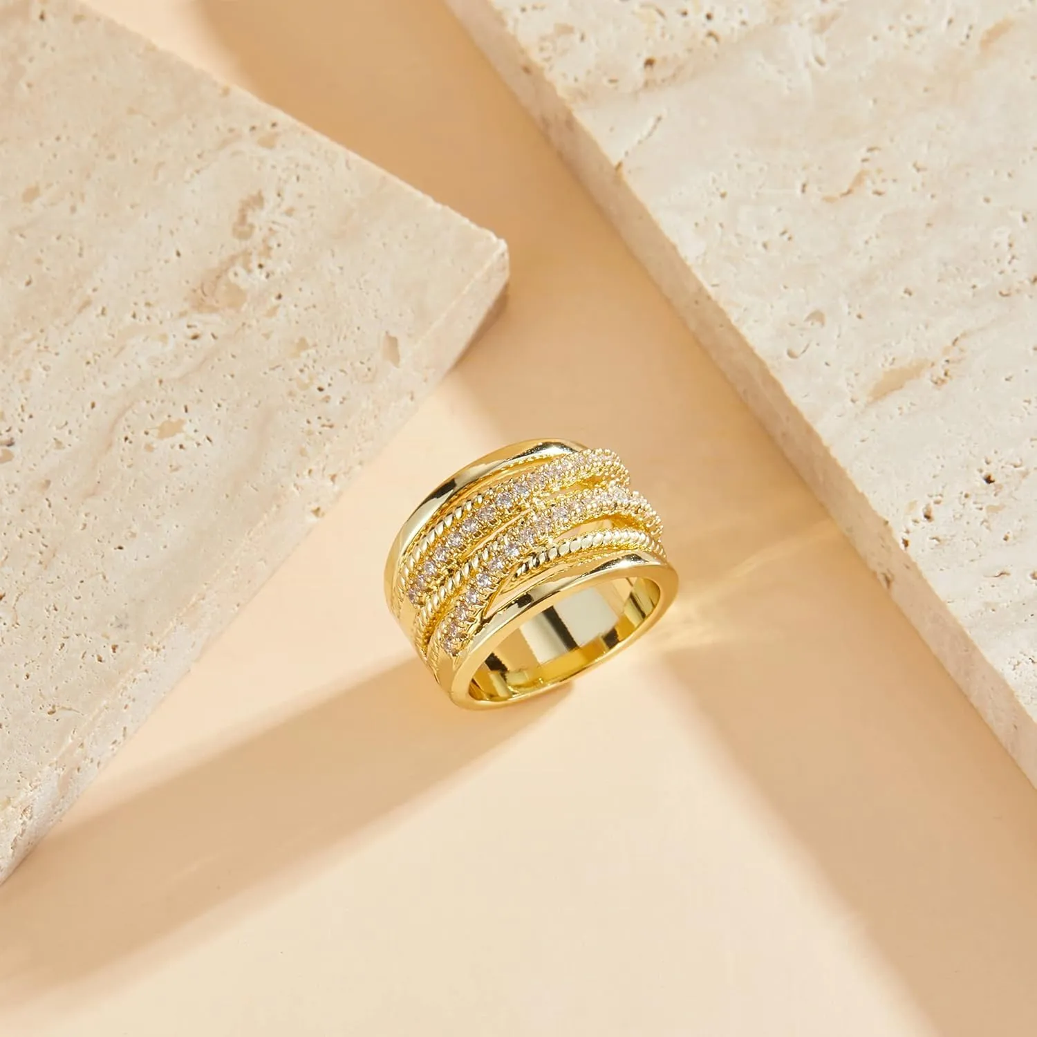 Silver and Gold Cable Rings for Women 2 Tone Crisscross Intertwined Chunky Cocktail Wide Statement Ring