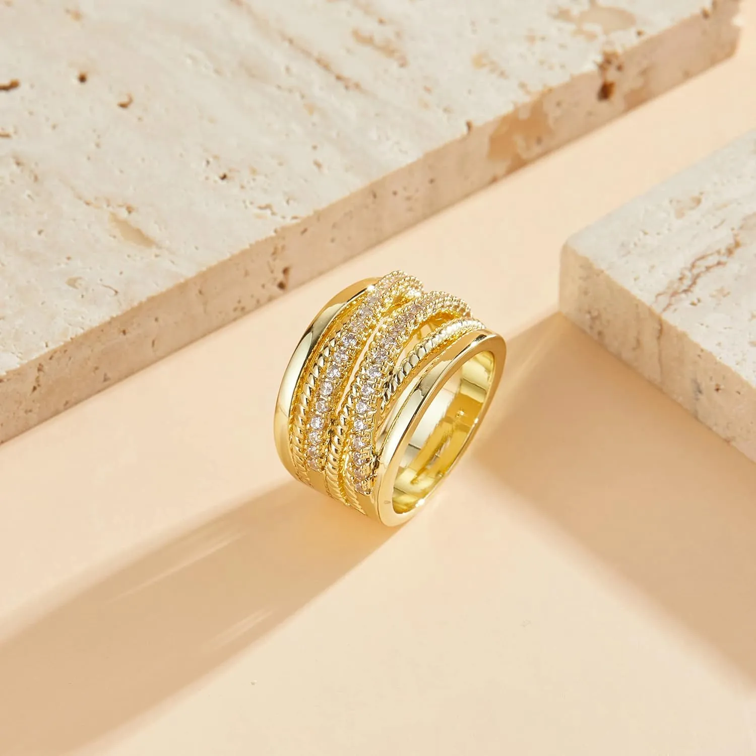Silver and Gold Cable Rings for Women 2 Tone Crisscross Intertwined Chunky Cocktail Wide Statement Ring