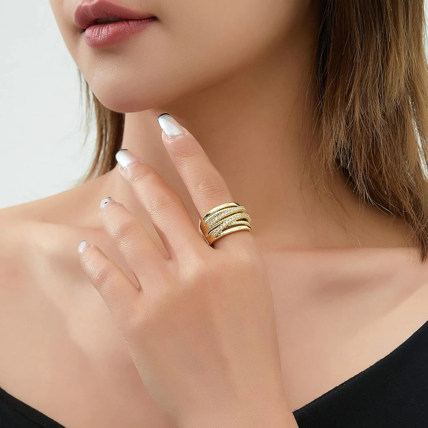 Silver and Gold Cable Rings for Women 2 Tone Crisscross Intertwined Chunky Cocktail Wide Statement Ring