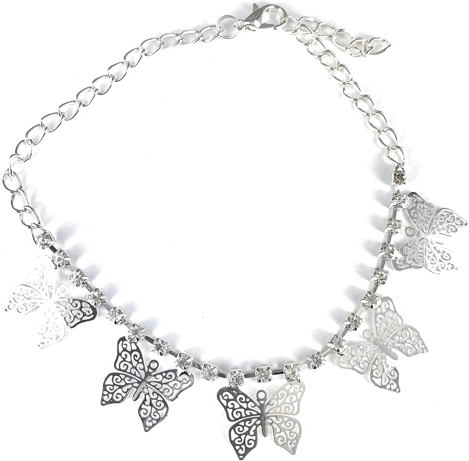 Silver Butterfly Anklet Charm Dangle Pendant Adjustable Ankle Bracelet dangly 7.5 to 10 inches Long